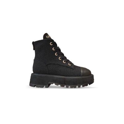 CHANEL CANVAS CC LACE UP COMBAT BOOTS 1437680